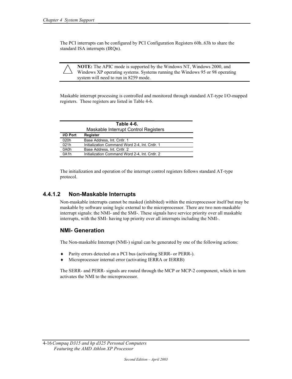 Non-maskable interrupts, 2 non-maskable interrupts, Nmi- generation | HP D315 User Manual | Page 66 / 192