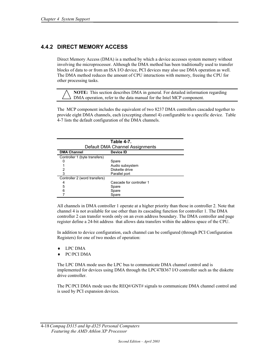 Direct memory access | HP D315 User Manual | Page 68 / 192