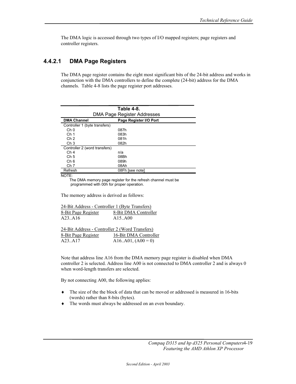 1 dma page registers | HP D315 User Manual | Page 69 / 192