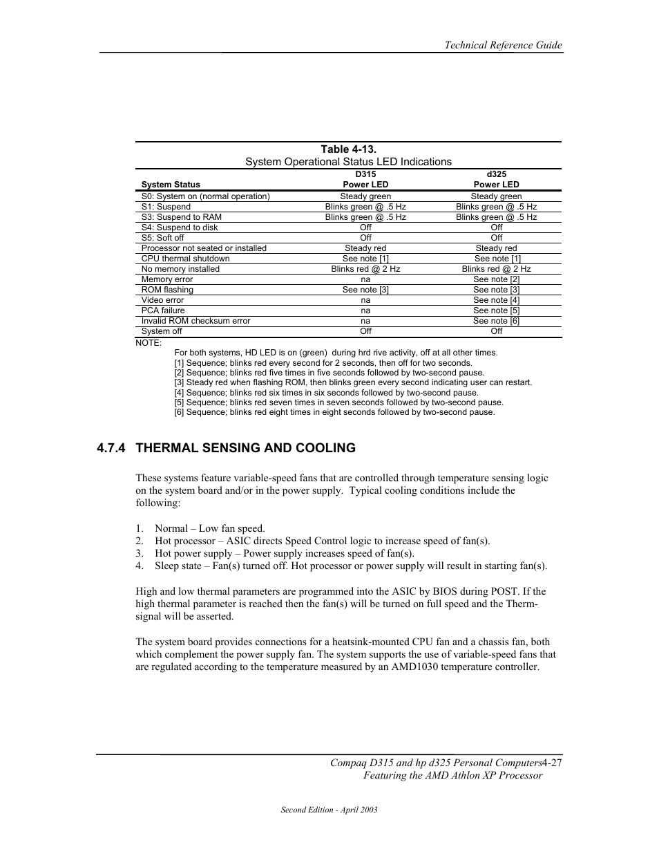 Thermal sensing and cooling, 4 thermal sensing and cooling | HP D315 User Manual | Page 77 / 192