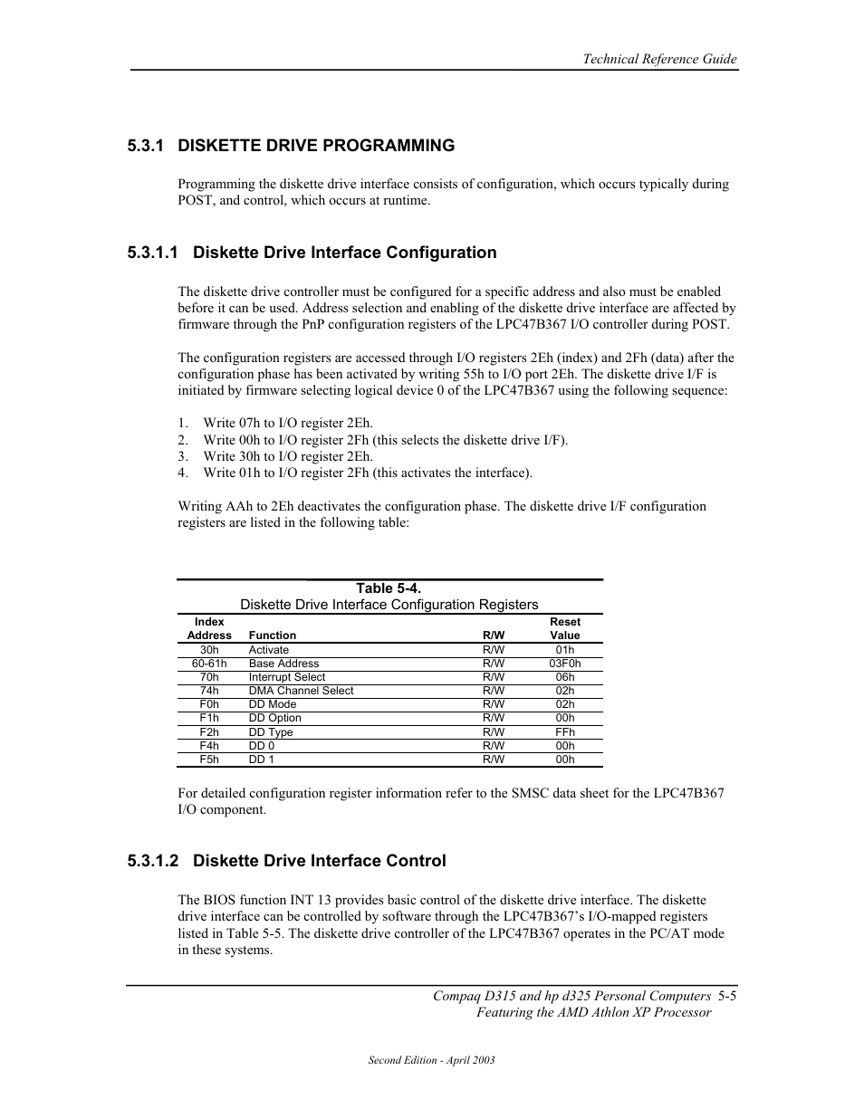 Diskette drive programming, Diskette drive interface configuration, Diskette drive interface control | 1 diskette drive programming, 1 diskette drive interface configuration, 2 diskette drive interface control | HP D315 User Manual | Page 87 / 192