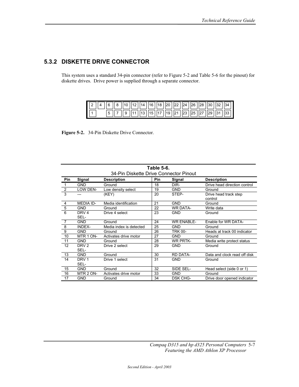 Diskette drive connector, 2 diskette drive connector | HP D315 User Manual | Page 89 / 192