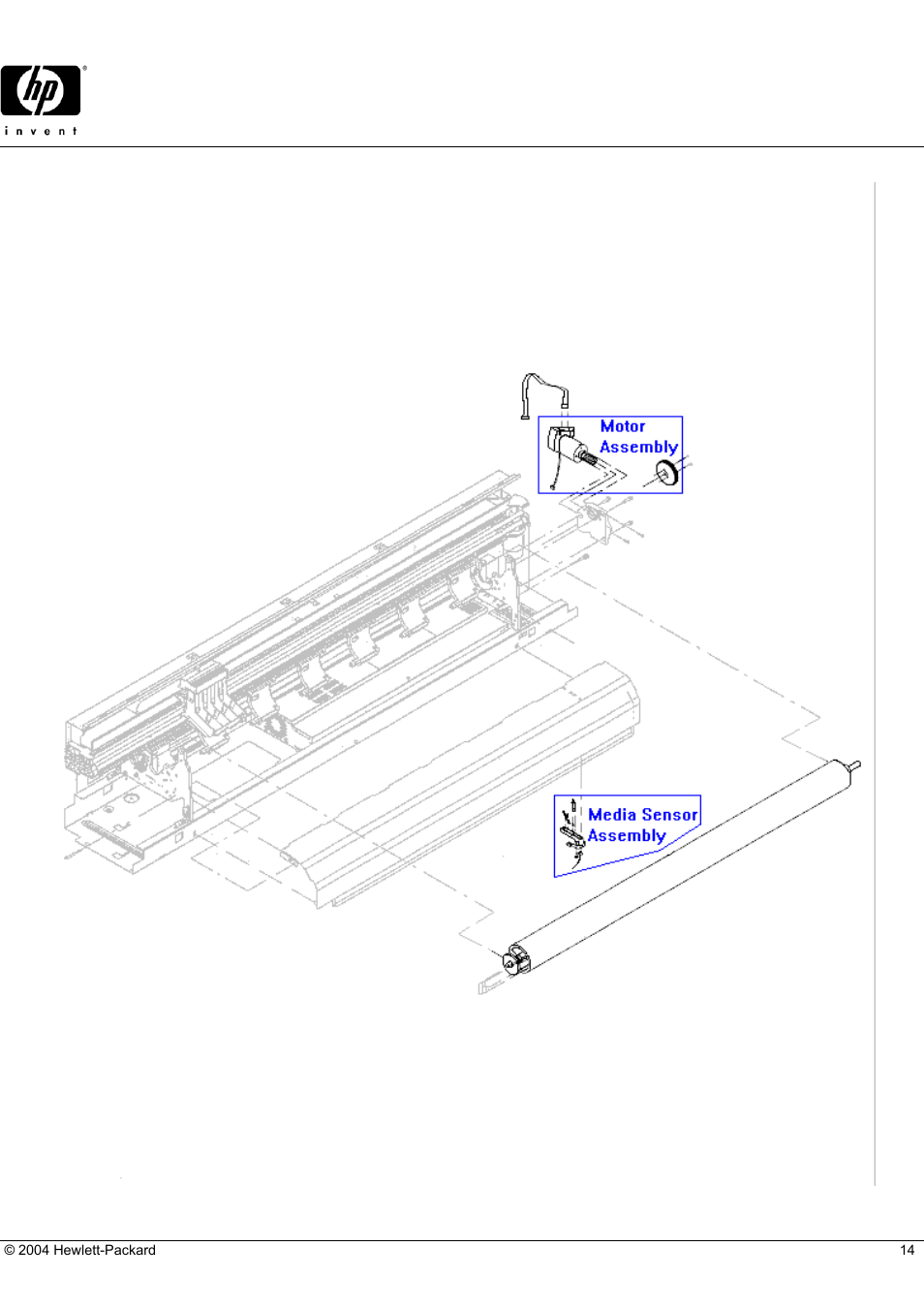 Designjet 230 (d-size), Hp parts reference guide, Media entry path | HP 230 User Manual | Page 14 / 19