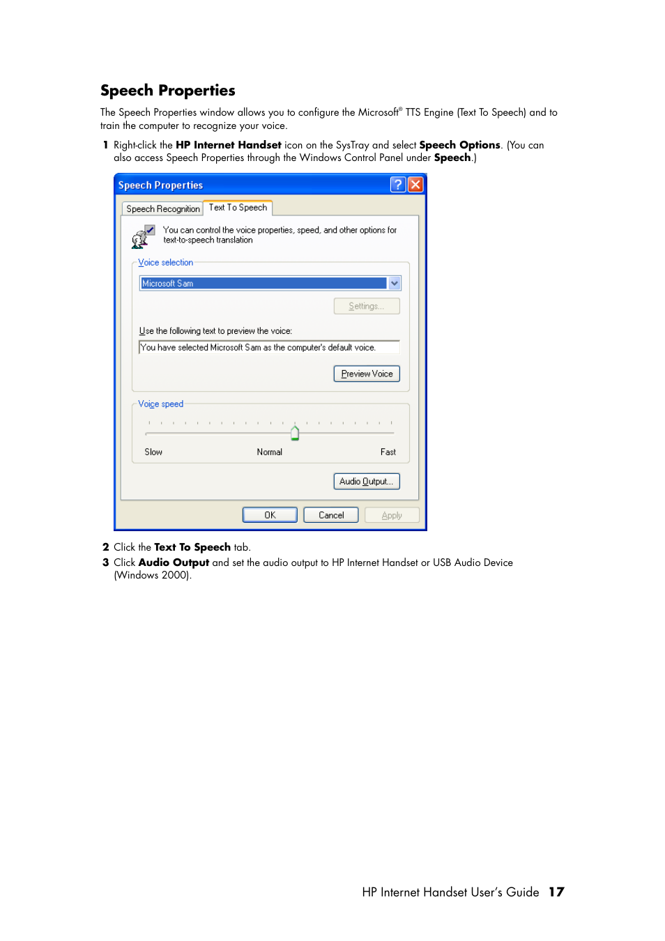 Speech properties | HP Internet Handset User Manual | Page 21 / 28
