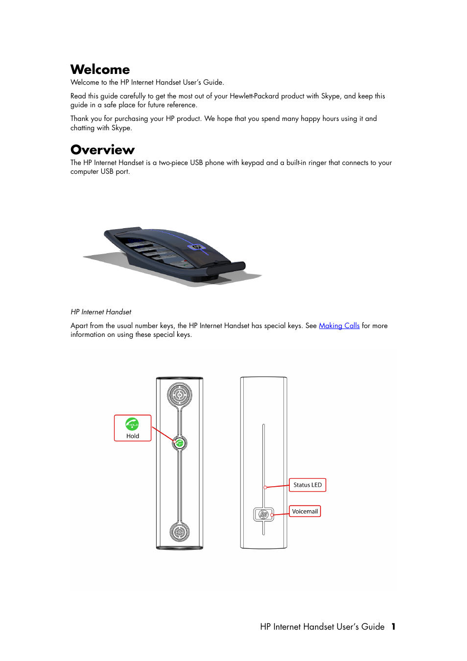 Welcome, Overview | HP Internet Handset User Manual | Page 5 / 28