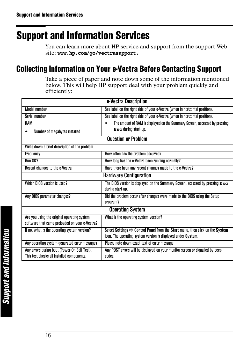 Support and information services, Su pp or t a nd in fo rm at io n | HP e-Vectra User Manual | Page 16 / 30