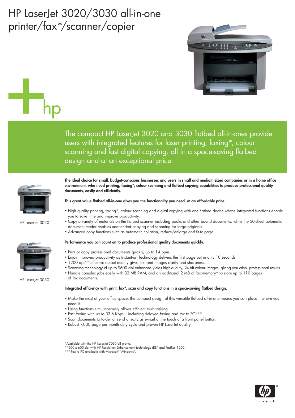 HP 3020 User Manual | 2 pages