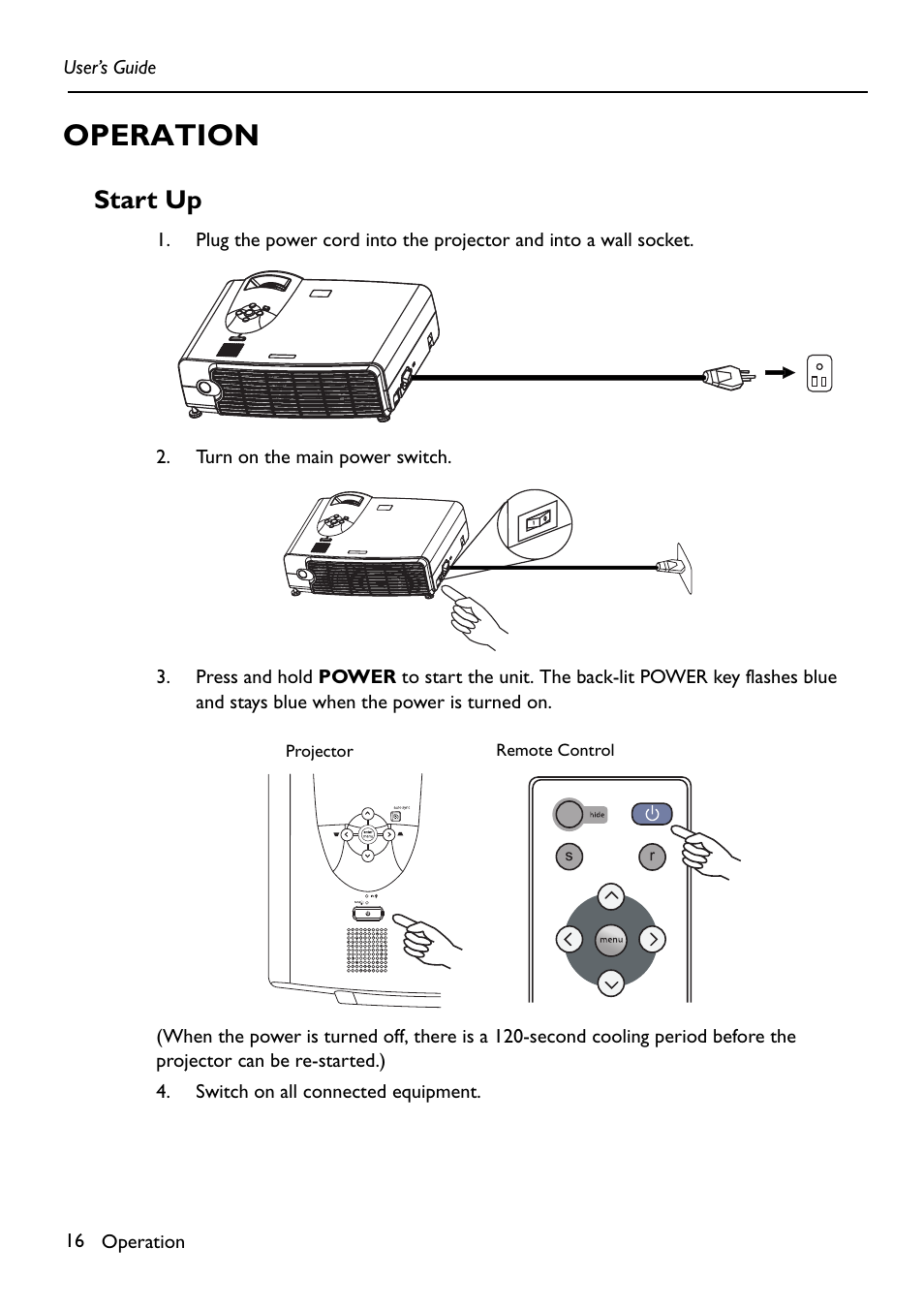 Operation, Start up | HP Digital VP6121 User Manual | Page 16 / 35