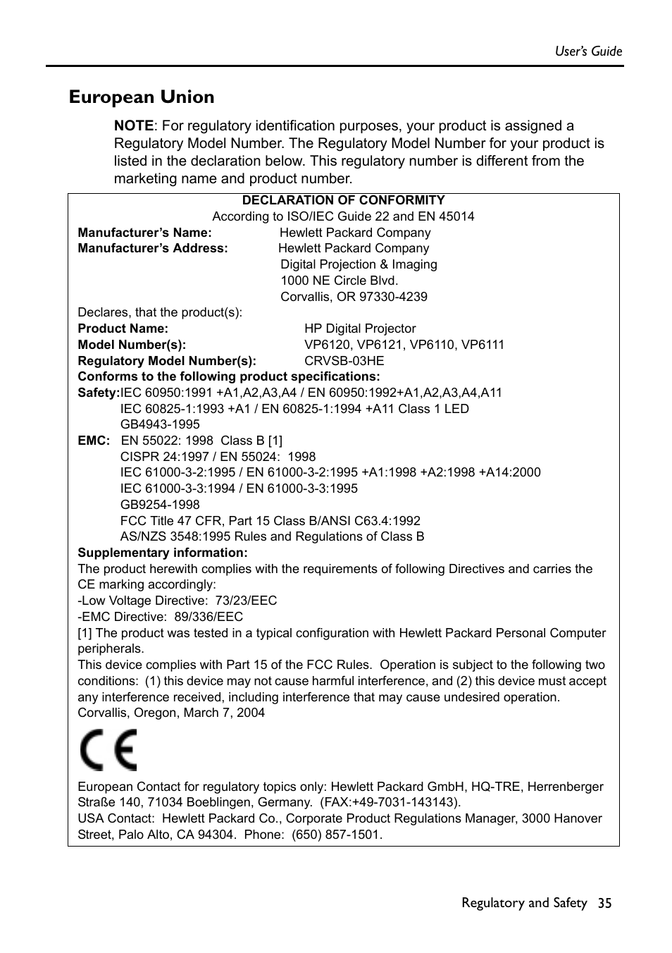 European union | HP Digital VP6121 User Manual | Page 35 / 35