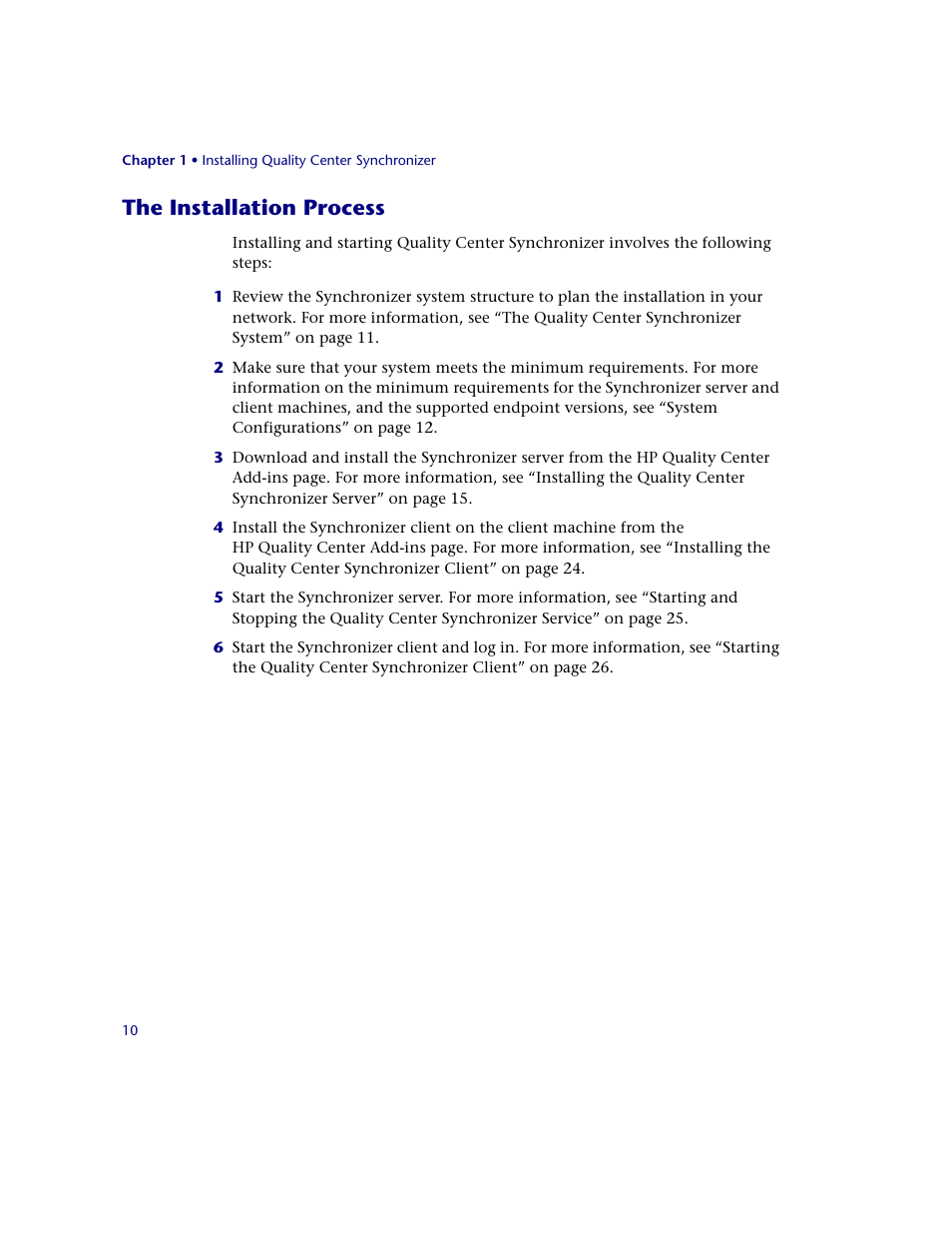 The installation process | HP Quality Center Synchronizer 1.2 User Manual | Page 10 / 130