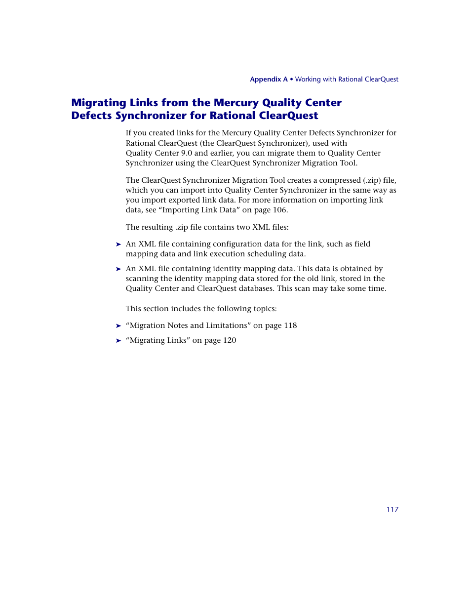 Migrating links from the mercury quality center, Defects synchronizer for rational clearquest | HP Quality Center Synchronizer 1.2 User Manual | Page 117 / 130