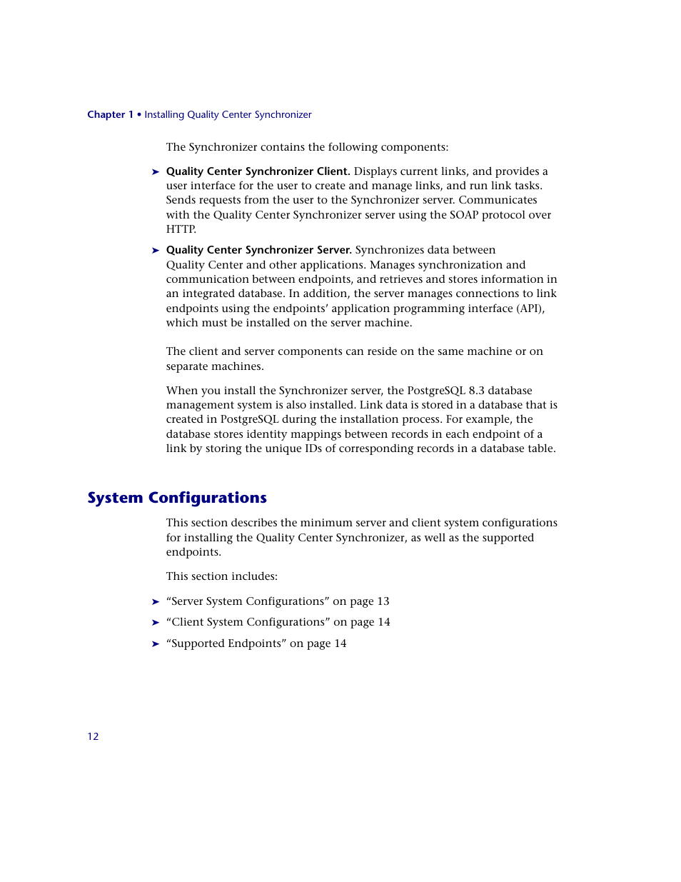 System configurations | HP Quality Center Synchronizer 1.2 User Manual | Page 12 / 130