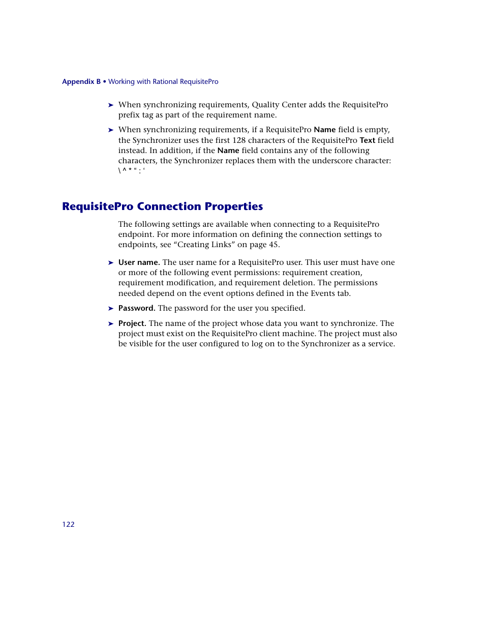 Requisitepro connection properties | HP Quality Center Synchronizer 1.2 User Manual | Page 122 / 130