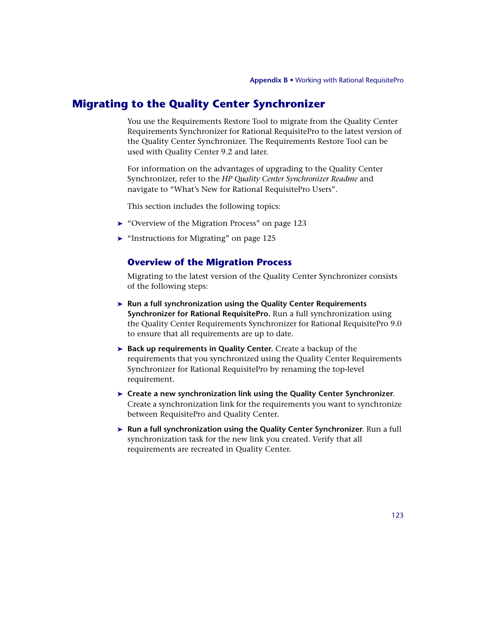 Migrating to the quality center synchronizer, Overview of the migration process | HP Quality Center Synchronizer 1.2 User Manual | Page 123 / 130