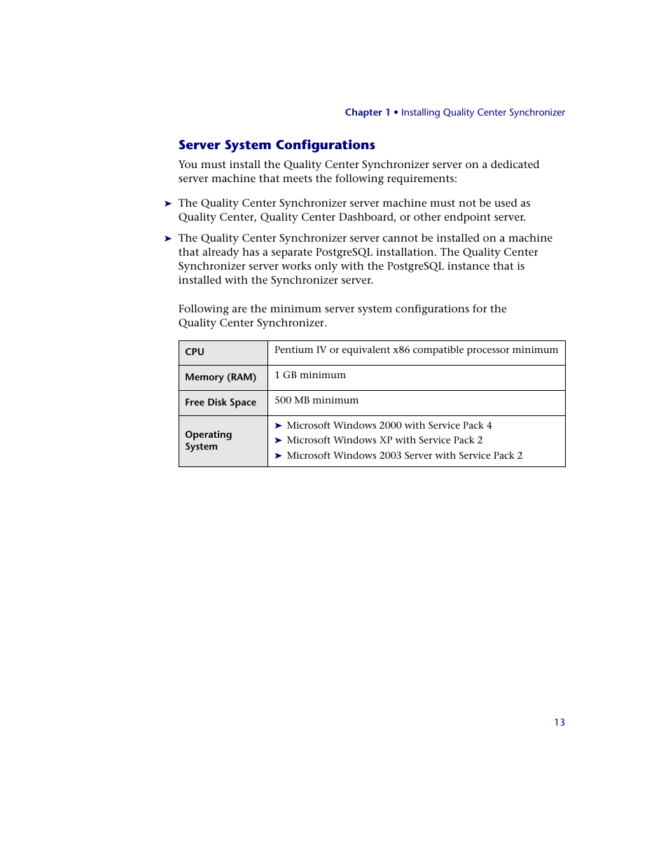 Server system configurations | HP Quality Center Synchronizer 1.2 User Manual | Page 13 / 130
