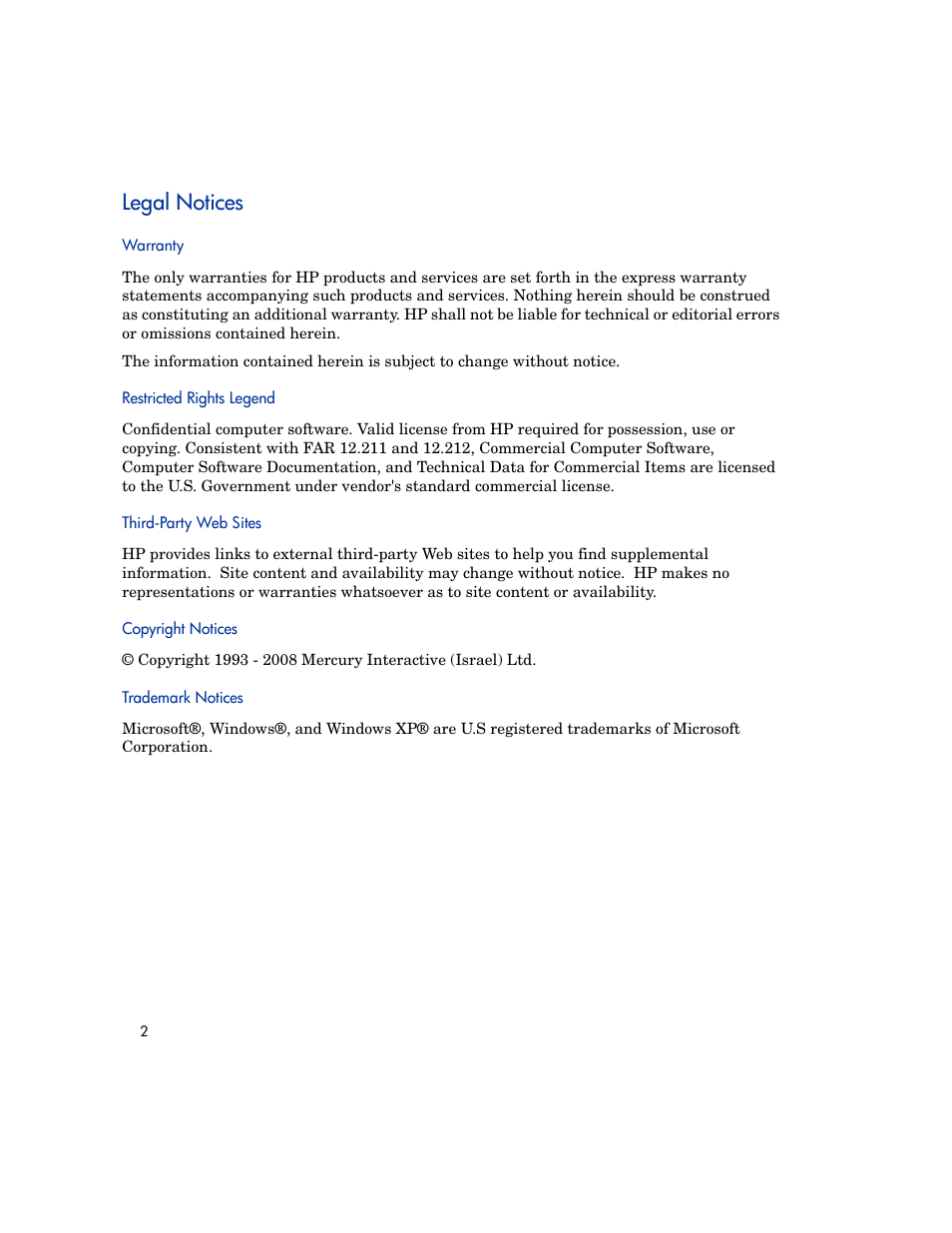 Legal notices | HP Quality Center Synchronizer 1.2 User Manual | Page 2 / 130