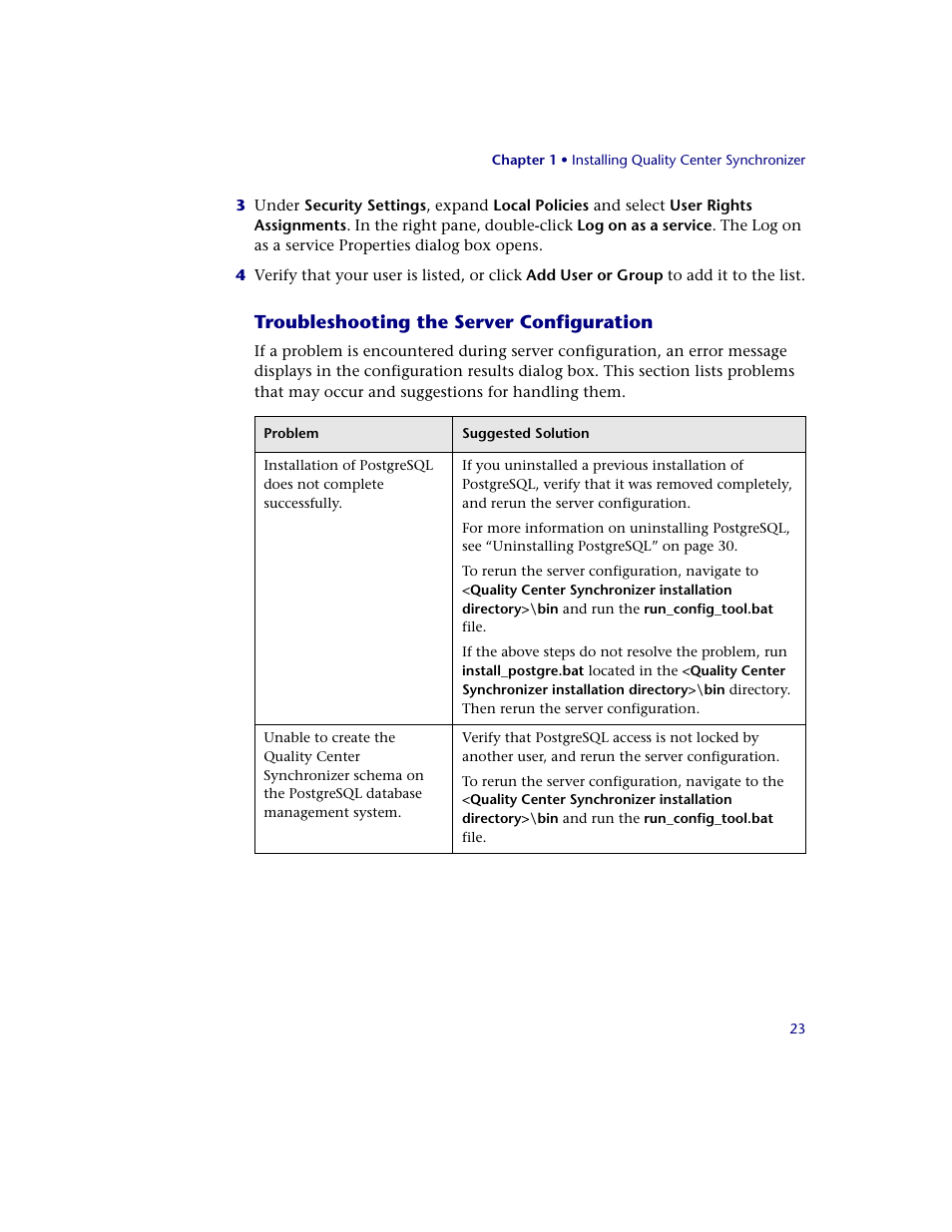 Troubleshooting the server configuration | HP Quality Center Synchronizer 1.2 User Manual | Page 23 / 130