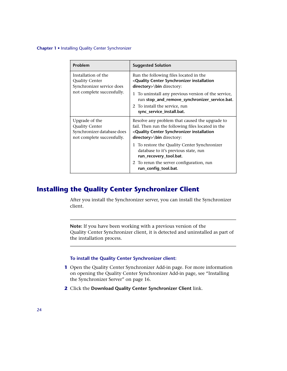 Installing the quality center synchronizer client | HP Quality Center Synchronizer 1.2 User Manual | Page 24 / 130