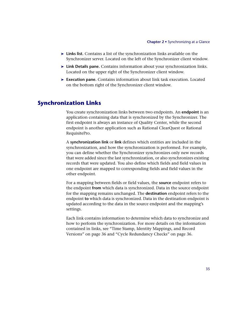 Synchronization links | HP Quality Center Synchronizer 1.2 User Manual | Page 35 / 130