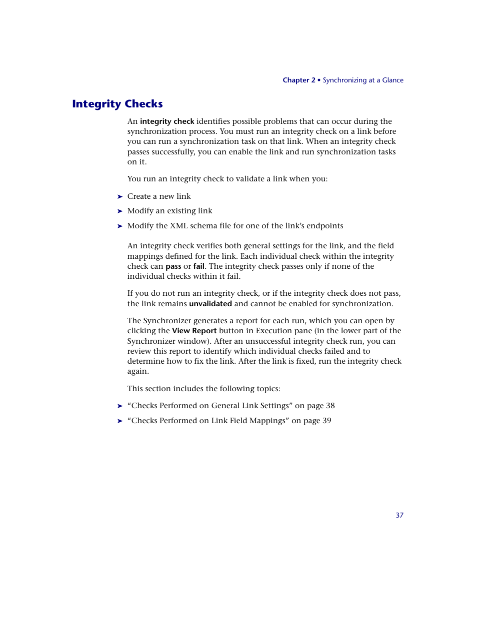 Integrity checks | HP Quality Center Synchronizer 1.2 User Manual | Page 37 / 130