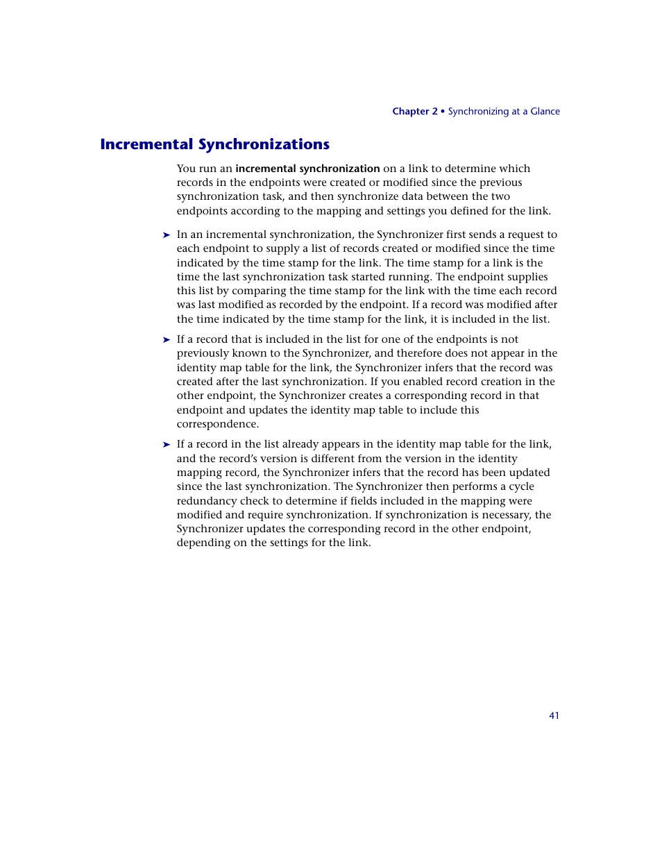 Incremental synchronizations | HP Quality Center Synchronizer 1.2 User Manual | Page 41 / 130