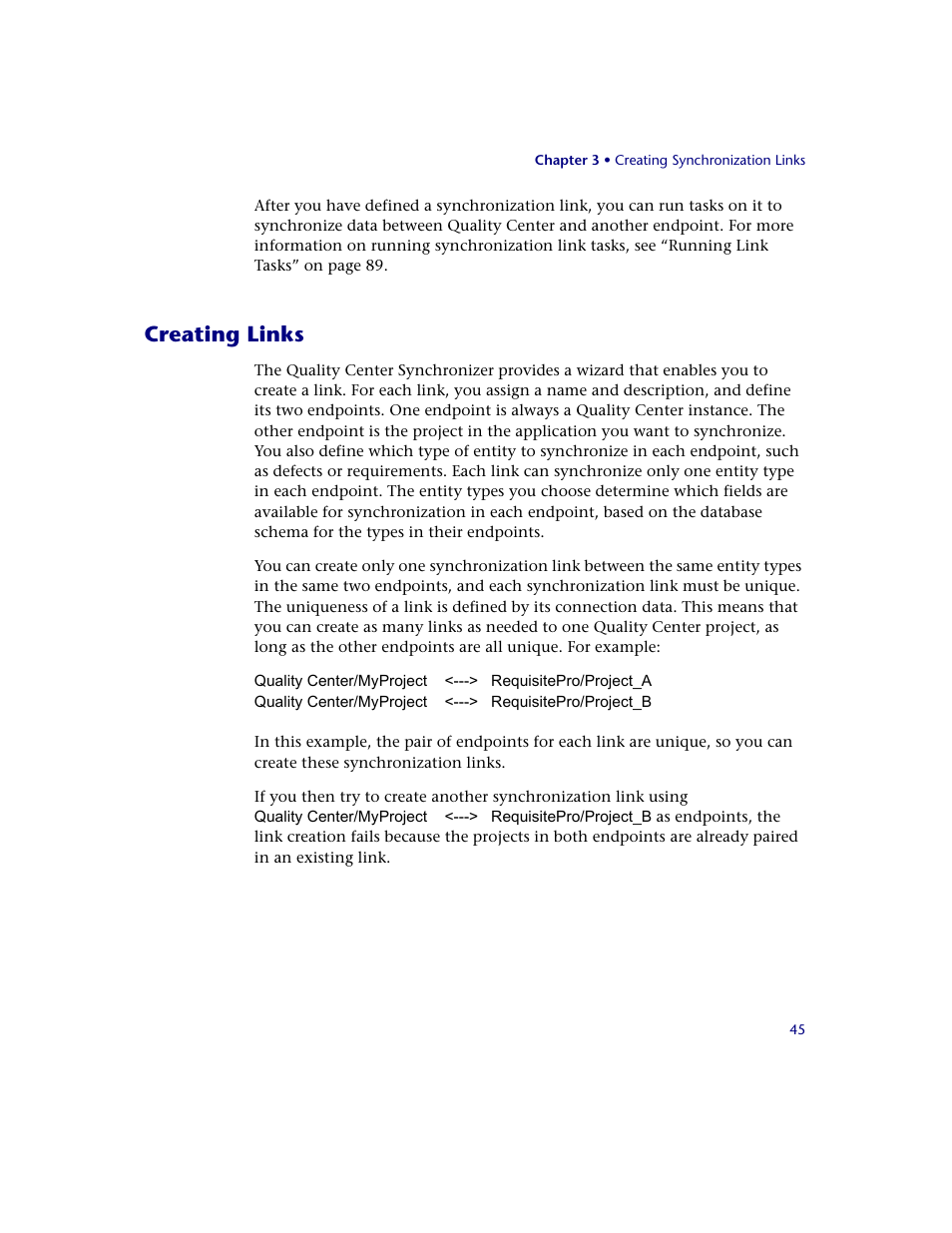 Creating links | HP Quality Center Synchronizer 1.2 User Manual | Page 45 / 130