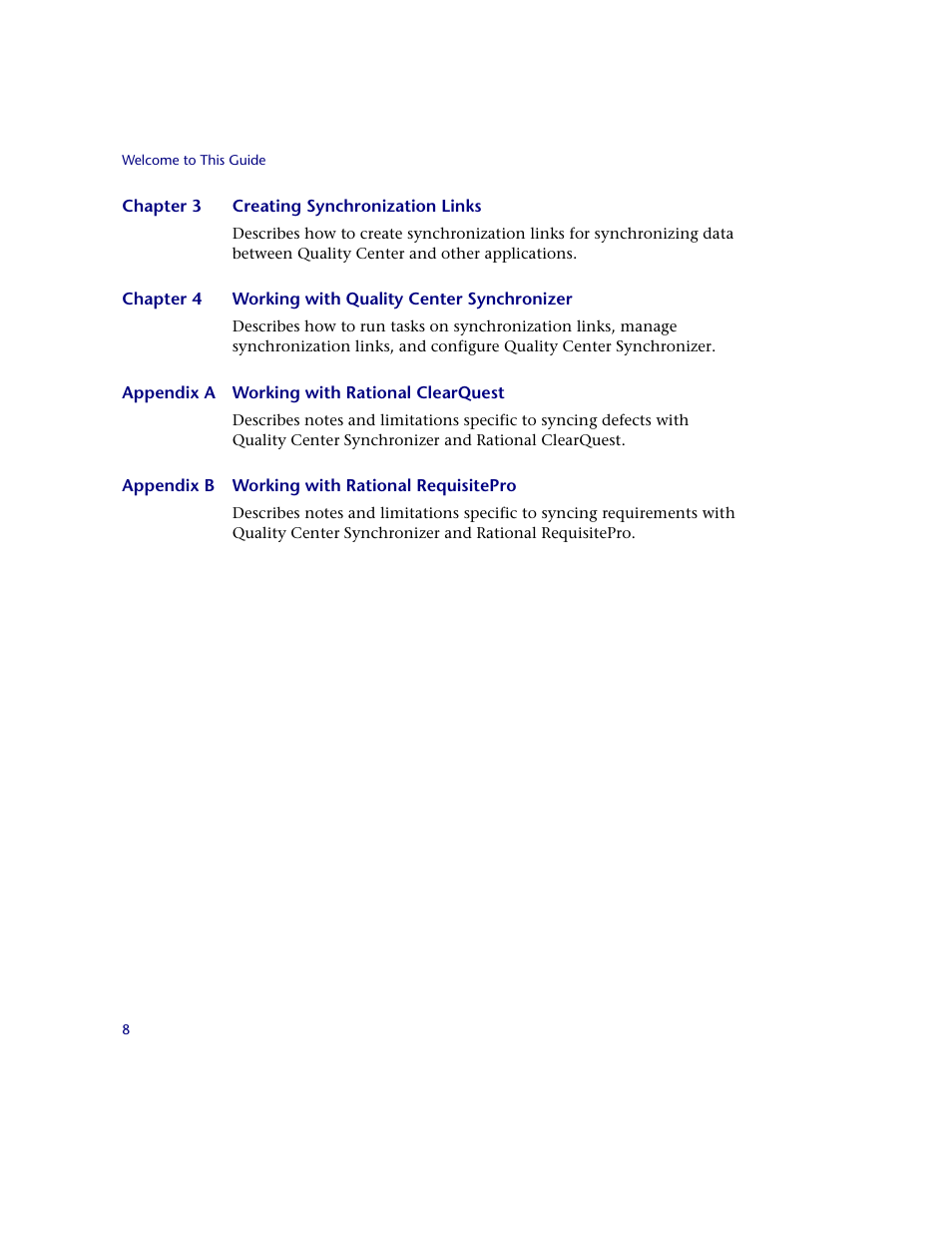 HP Quality Center Synchronizer 1.2 User Manual | Page 8 / 130