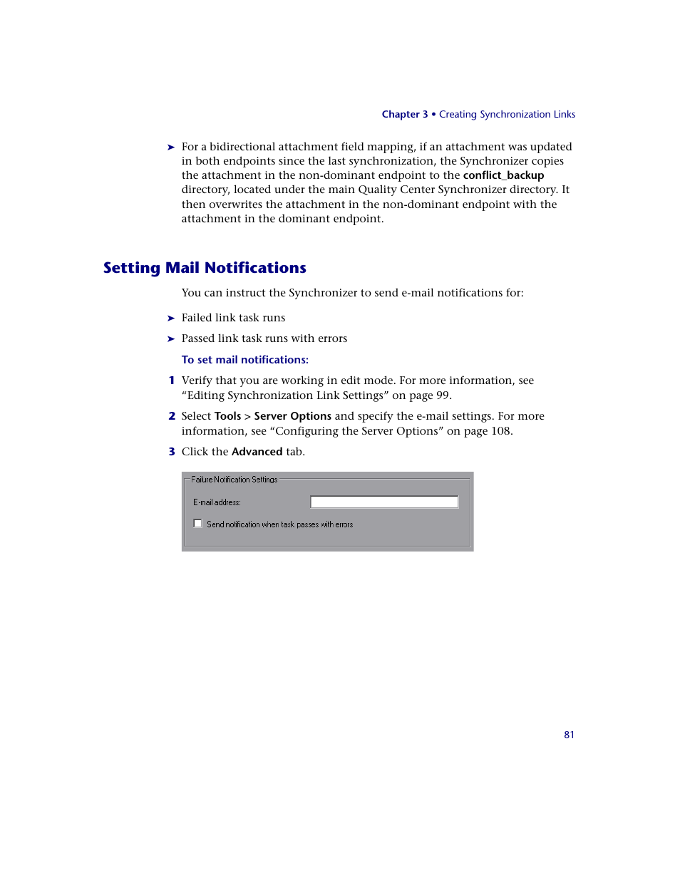 Setting mail notifications | HP Quality Center Synchronizer 1.2 User Manual | Page 81 / 130