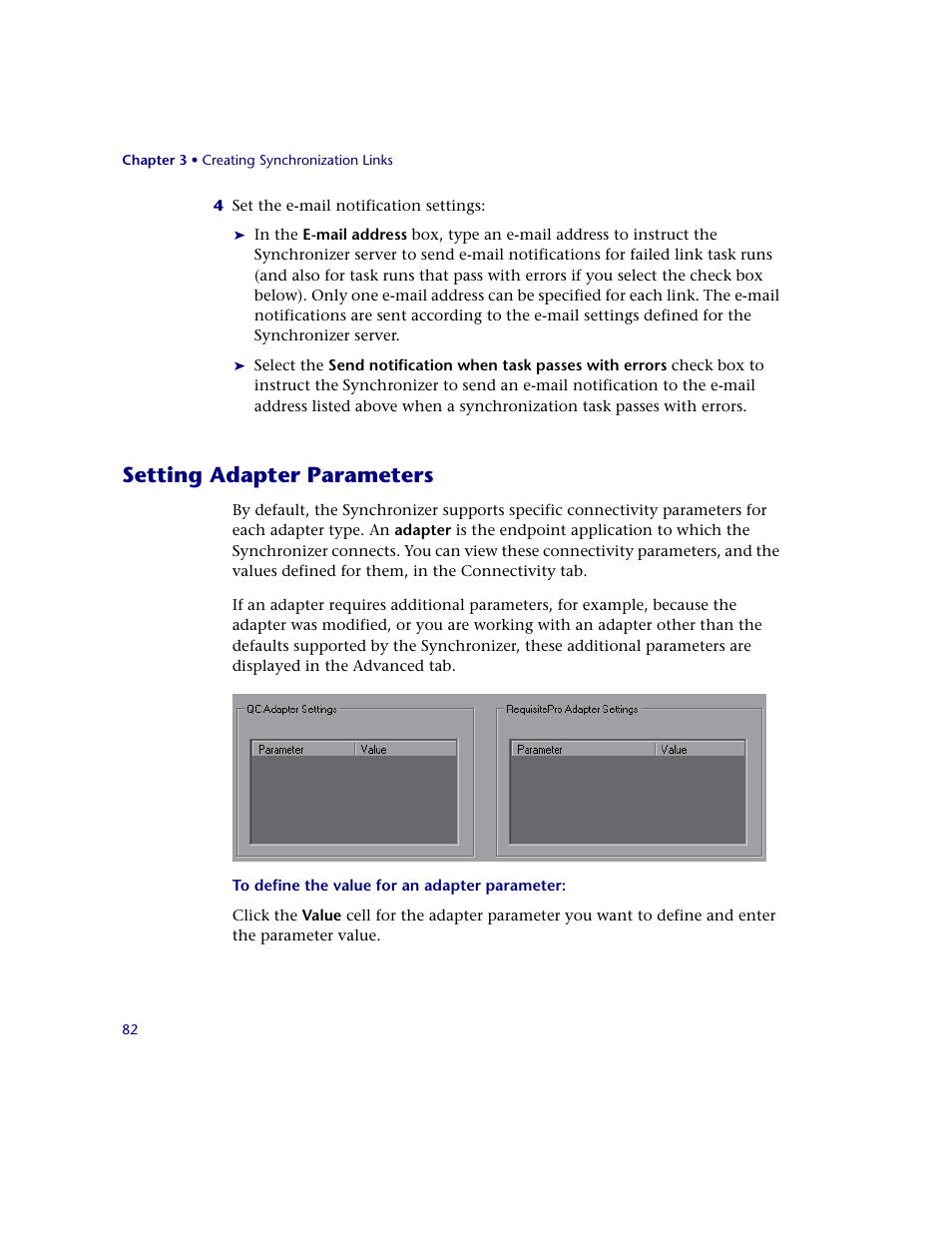 Setting adapter parameters | HP Quality Center Synchronizer 1.2 User Manual | Page 82 / 130