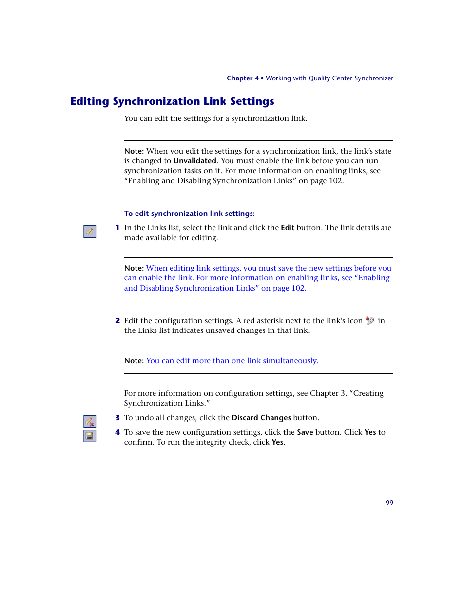 Editing synchronization link settings | HP Quality Center Synchronizer 1.2 User Manual | Page 99 / 130