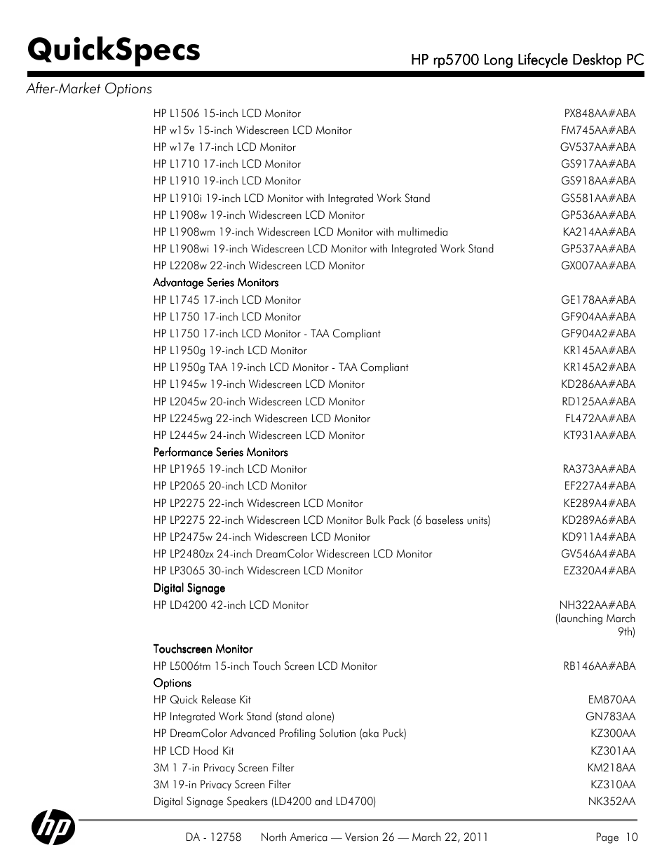 Quickspecs, Hp rp5700 long lifecycle desktop pc | HP rp5700 User Manual | Page 10 / 38