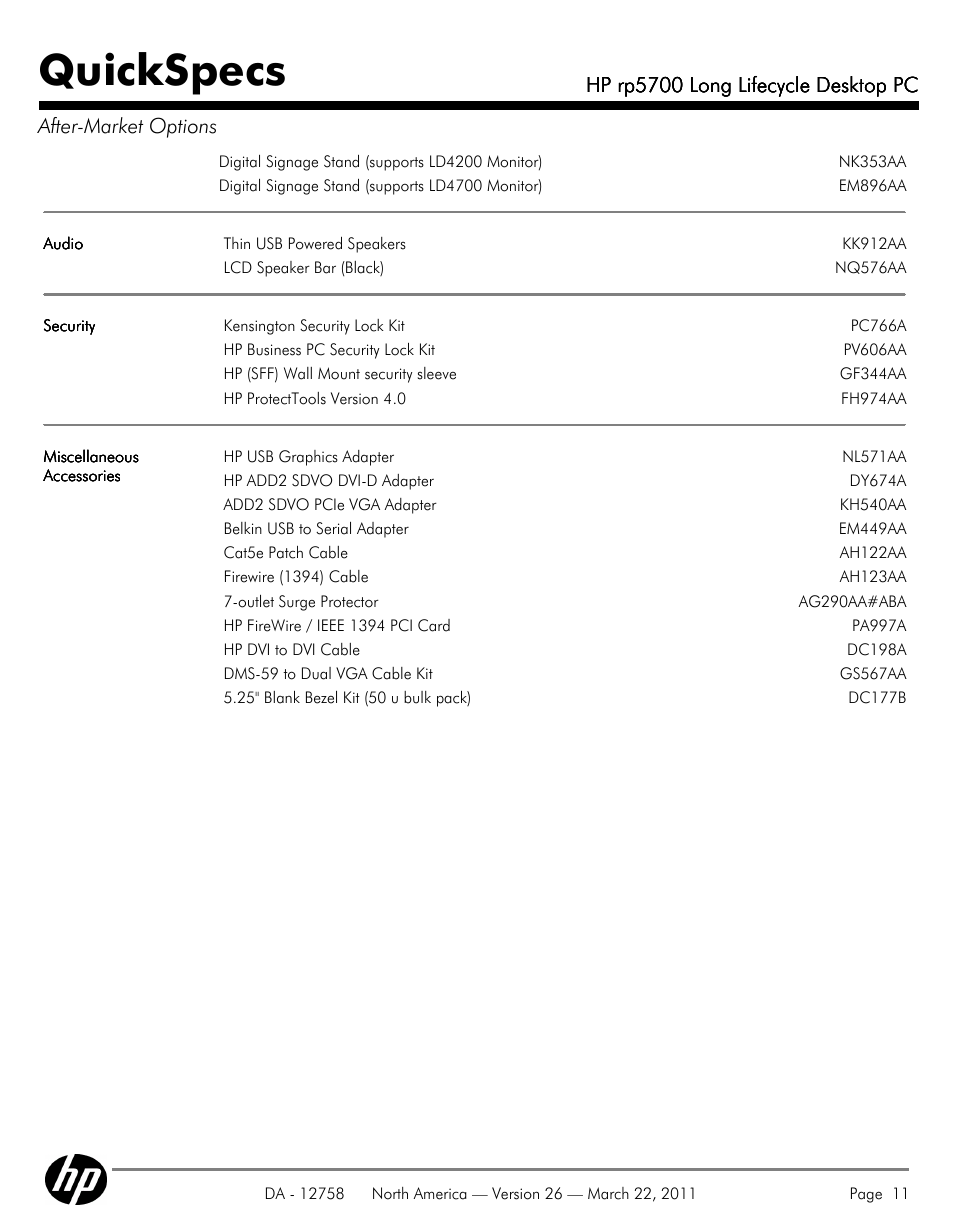 Quickspecs | HP rp5700 User Manual | Page 11 / 38