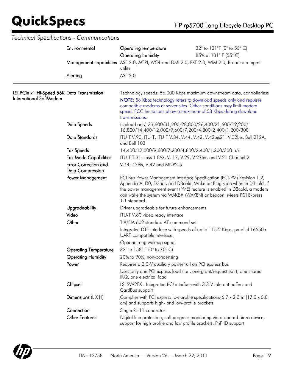Quickspecs, Hp rp5700 long lifecycle desktop pc | HP rp5700 User Manual | Page 19 / 38