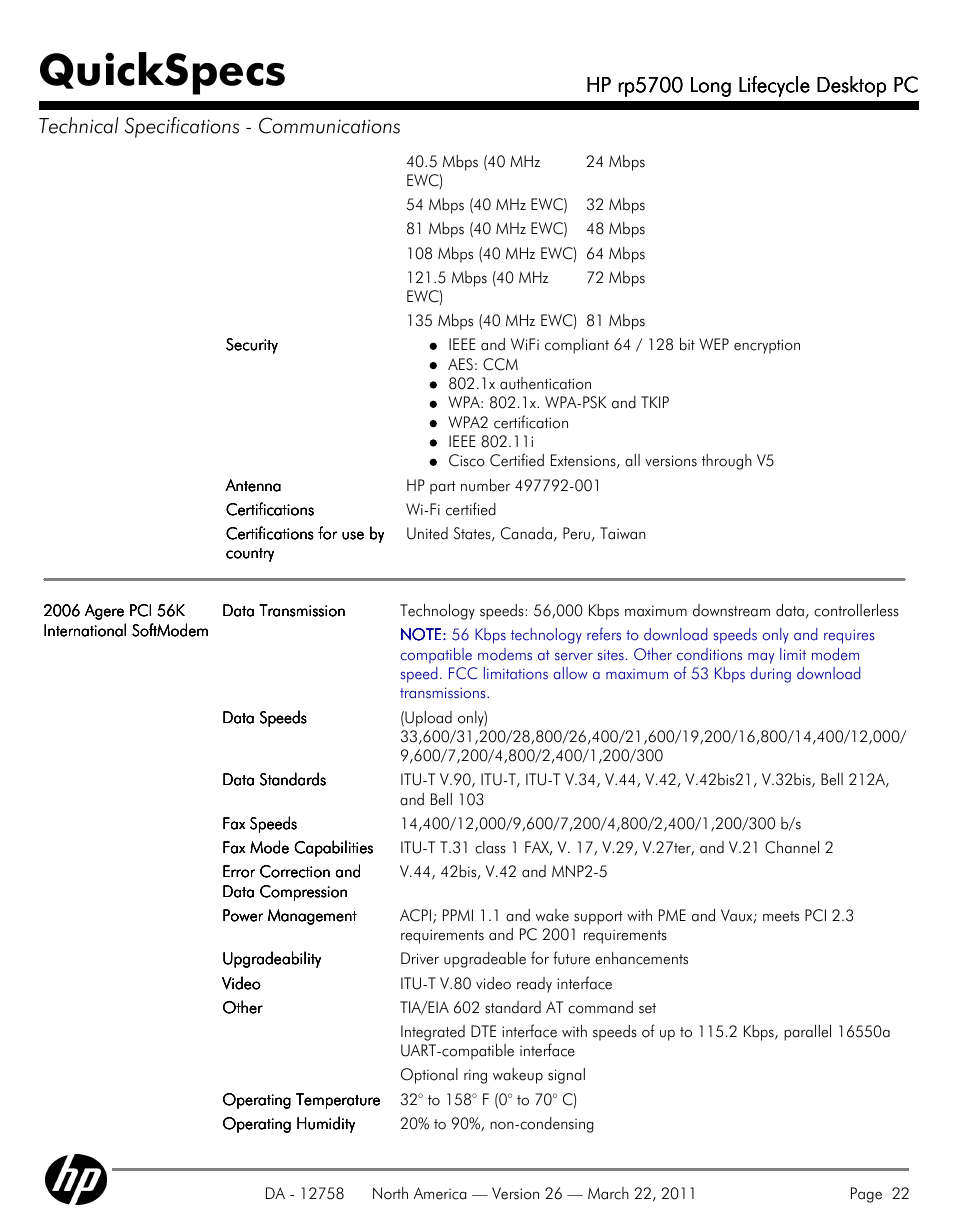 Quickspecs, Hp rp5700 long lifecycle desktop pc | HP rp5700 User Manual | Page 22 / 38