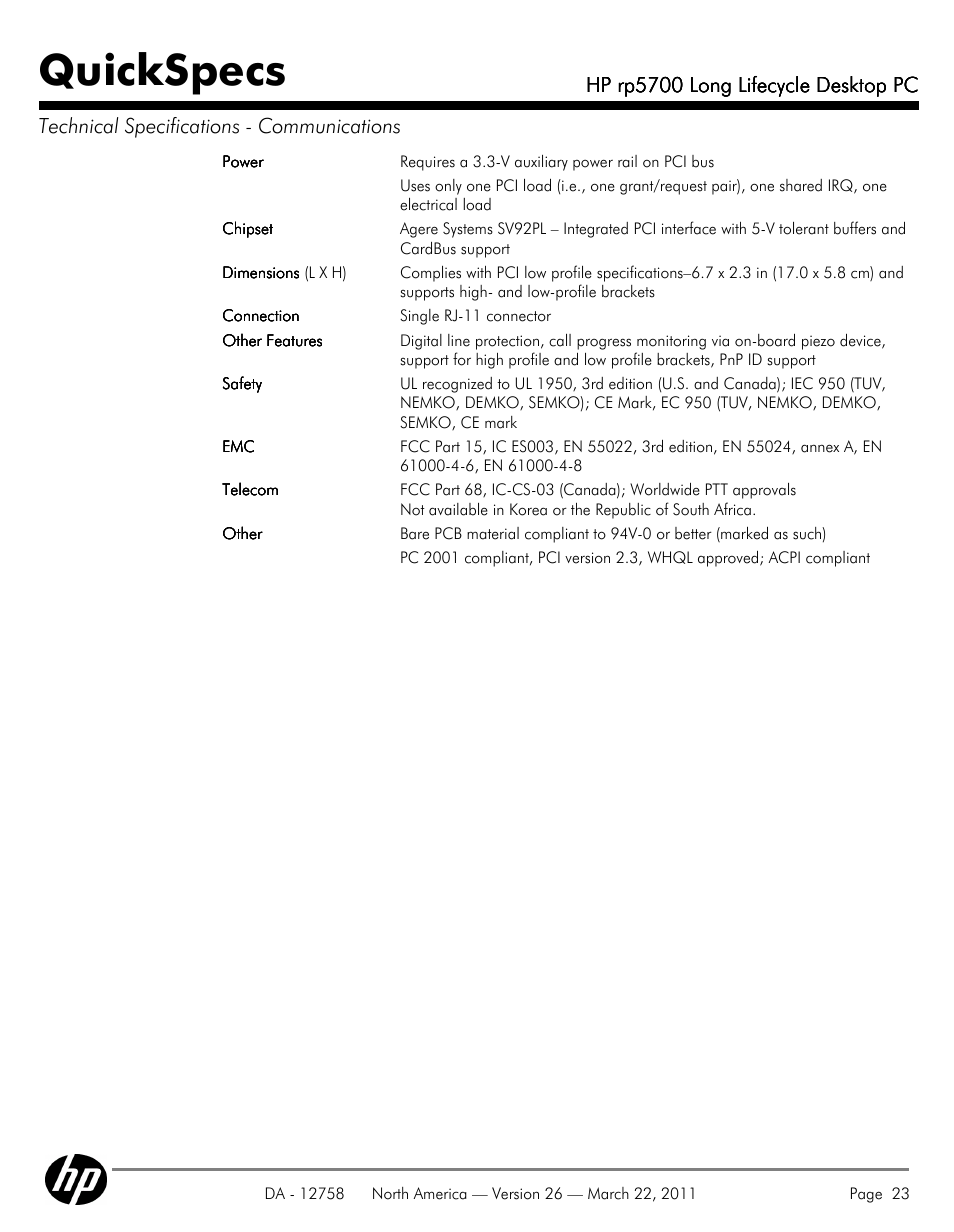 Quickspecs | HP rp5700 User Manual | Page 23 / 38