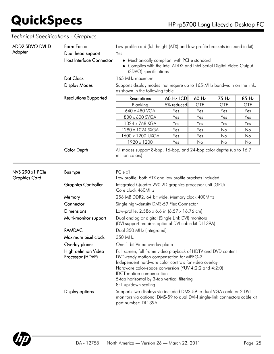 Quickspecs, Hp rp5700 long lifecycle desktop pc | HP rp5700 User Manual | Page 25 / 38