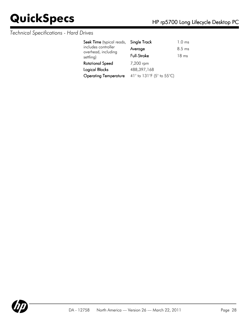Quickspecs | HP rp5700 User Manual | Page 28 / 38