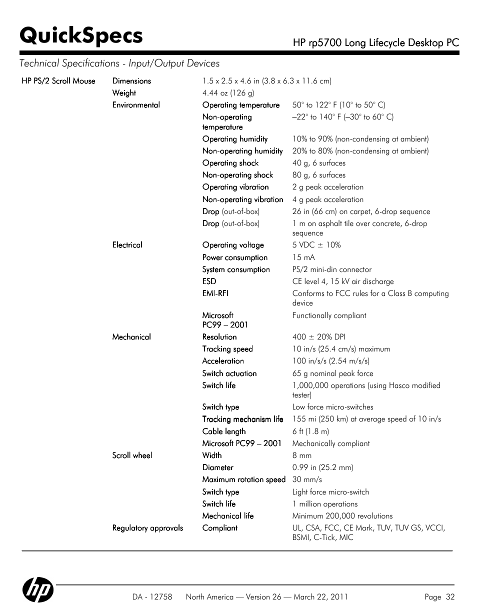 Quickspecs, Hp rp5700 long lifecycle desktop pc | HP rp5700 User Manual | Page 32 / 38