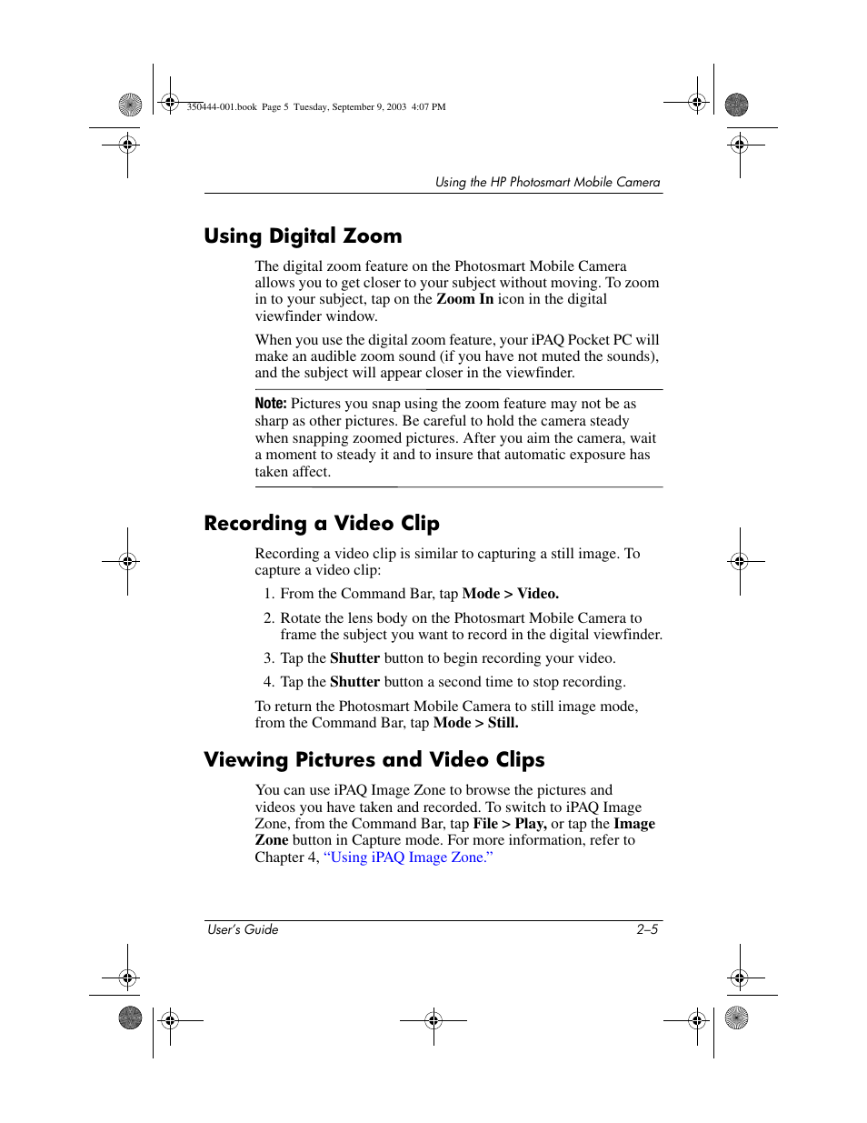 Using digital zoom, Recording a video clip, Viewing pictures and video clips | HP PhotoSmart User Manual | Page 11 / 25