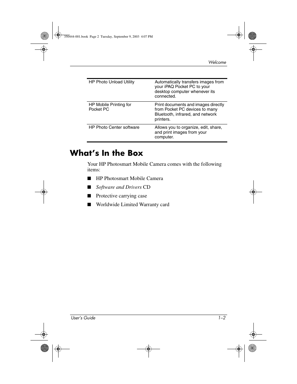 What’s in the box, What’s in the box –2 | HP PhotoSmart User Manual | Page 6 / 25