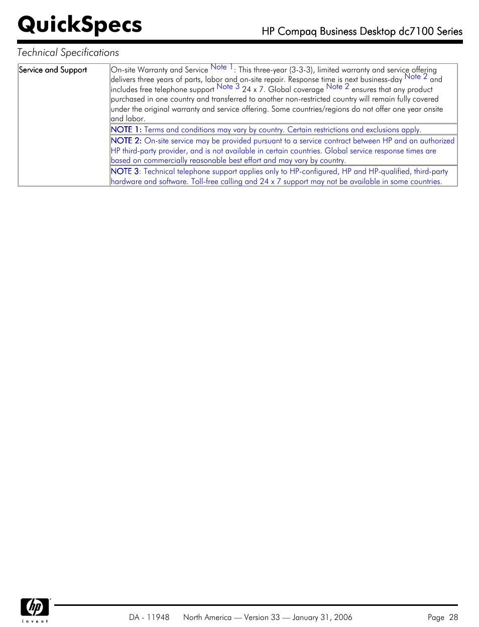 Quickspecs, Hp compaq business desktop dc7100 series | HP dc7100 User Manual | Page 28 / 49