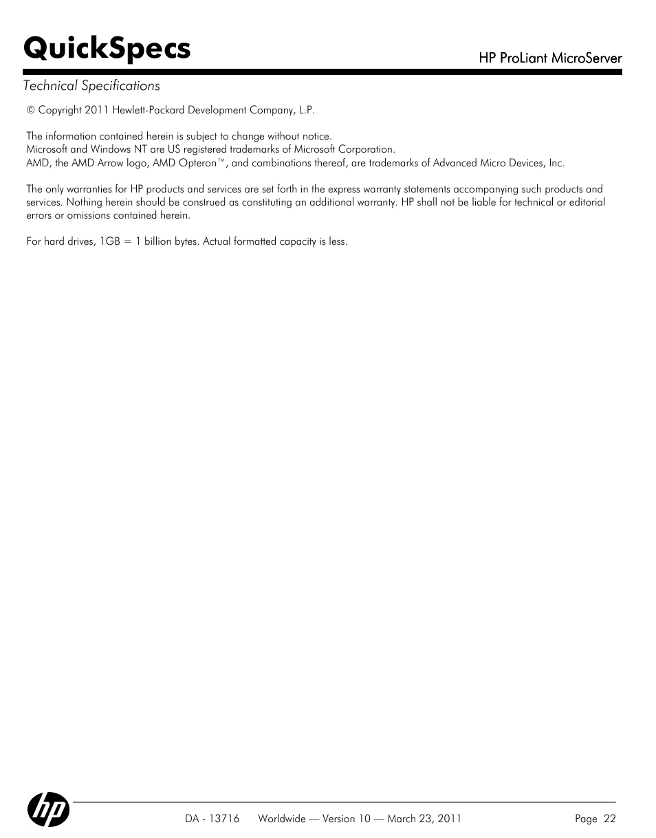 Quickspecs | HP PROLIANT DA - 13716 User Manual | Page 22 / 22