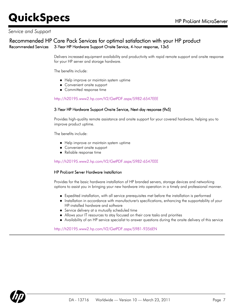 Quickspecs | HP PROLIANT DA - 13716 User Manual | Page 7 / 22