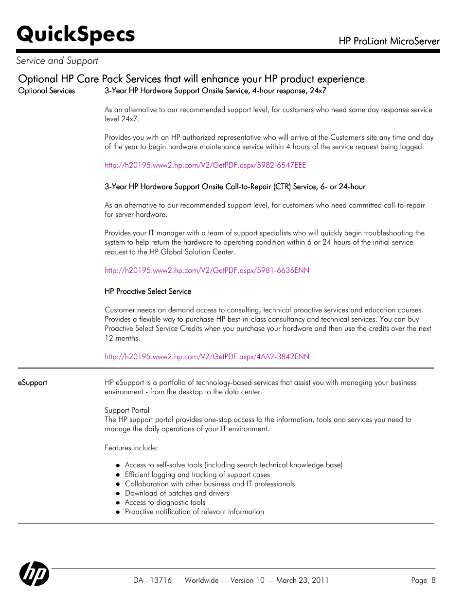 Quickspecs | HP PROLIANT DA - 13716 User Manual | Page 8 / 22
