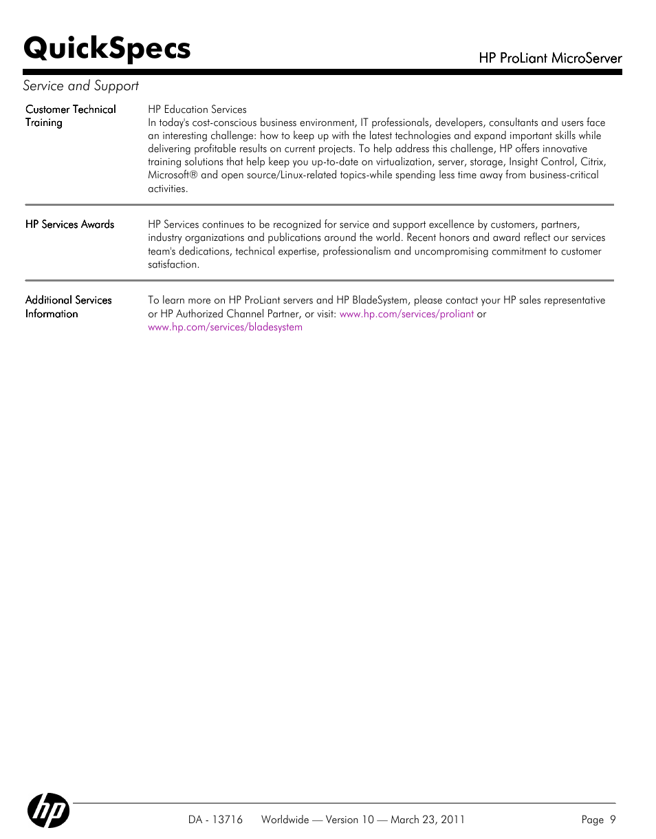 Quickspecs | HP PROLIANT DA - 13716 User Manual | Page 9 / 22