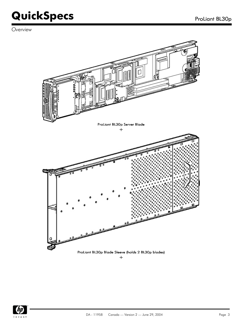 Quickspecs | HP BL30p User Manual | Page 3 / 36