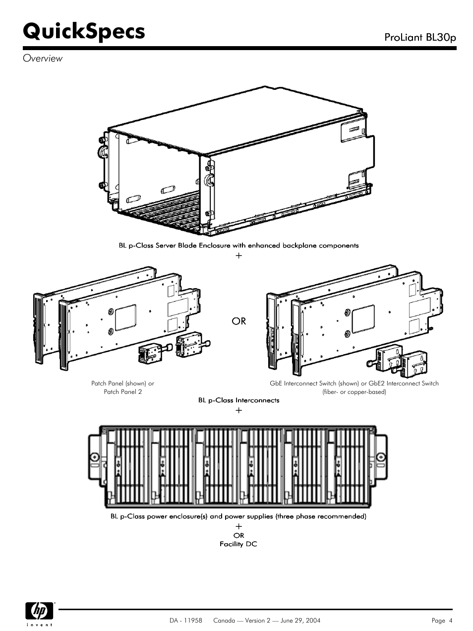 Quickspecs, Proliant bl30p, Proliant bl30p overview | HP BL30p User Manual | Page 4 / 36
