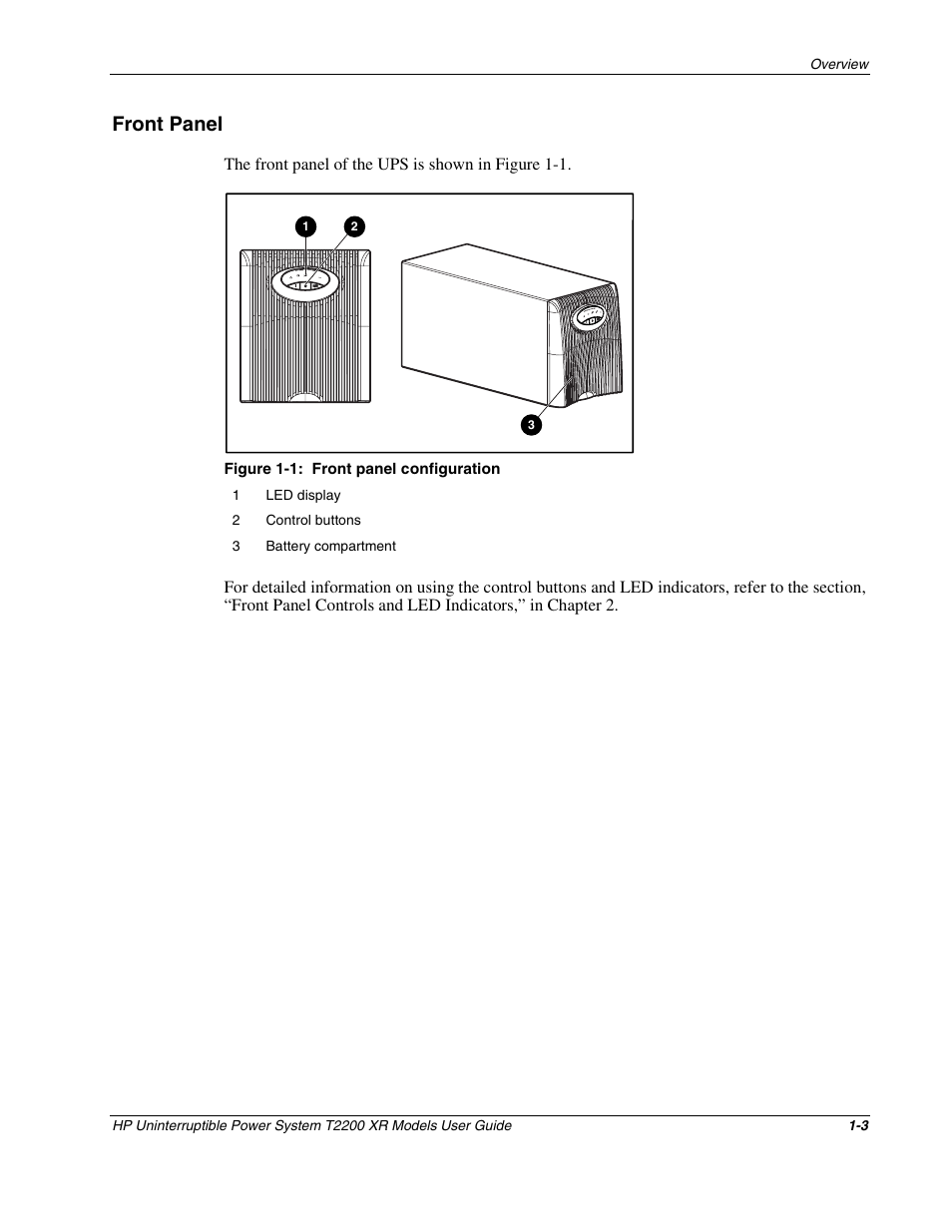 Front panel, Front panel -3 | HP T2200 XR User Manual | Page 11 / 51