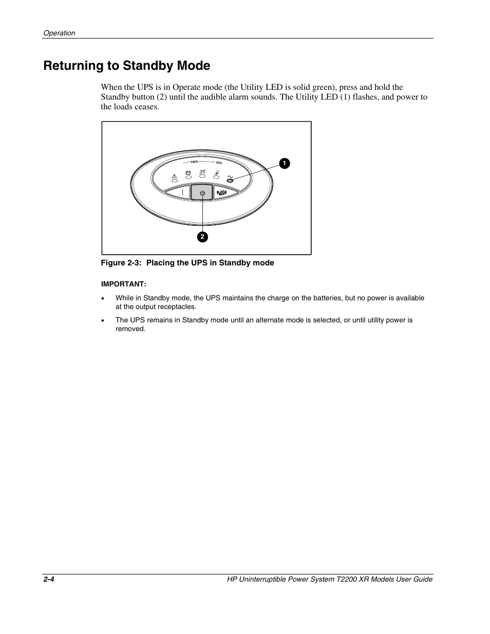 Returning to standby mode, Returning to standby mode -4 | HP T2200 XR User Manual | Page 21 / 51