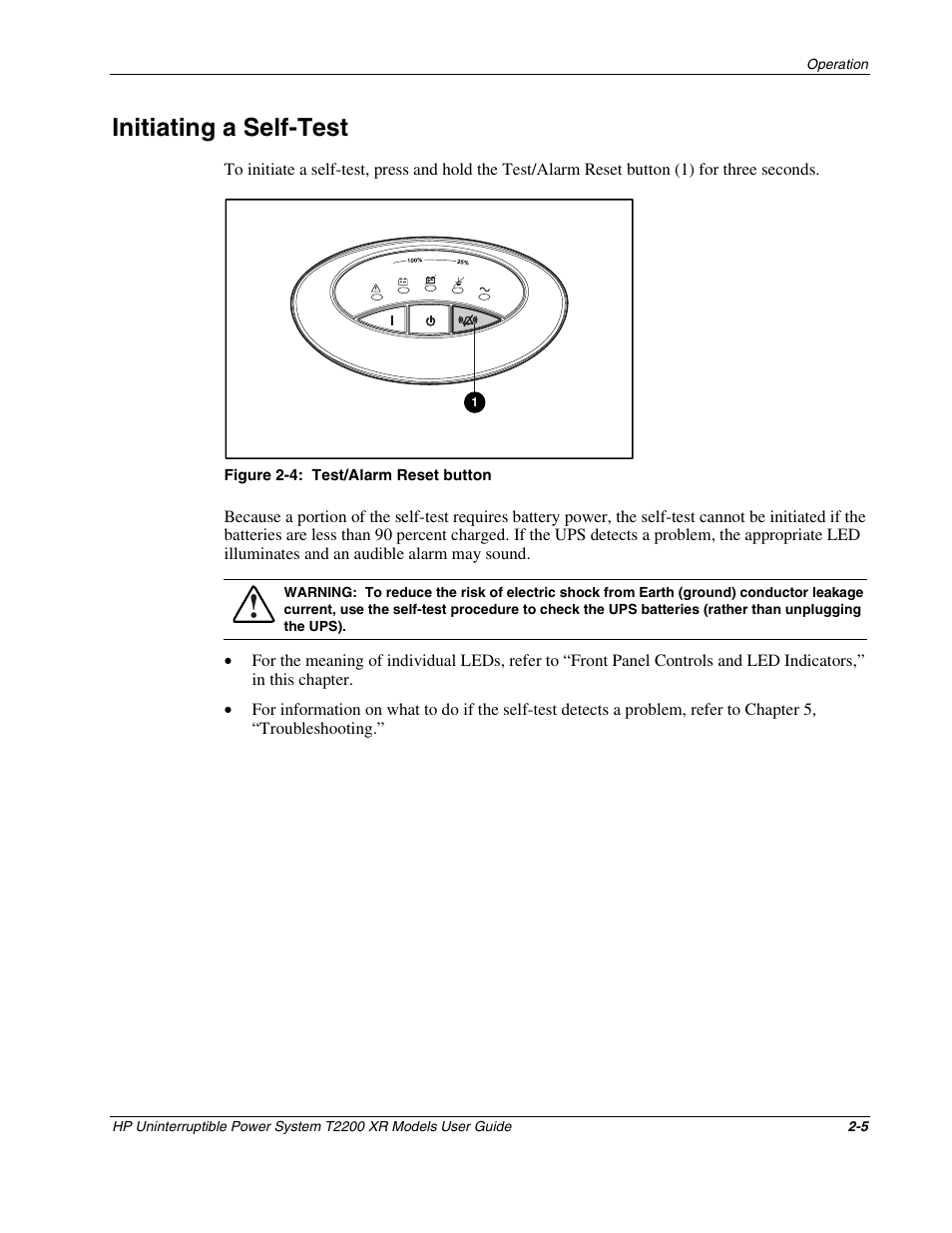Initiating a self-test, Initiating a self-test -5 | HP T2200 XR User Manual | Page 22 / 51
